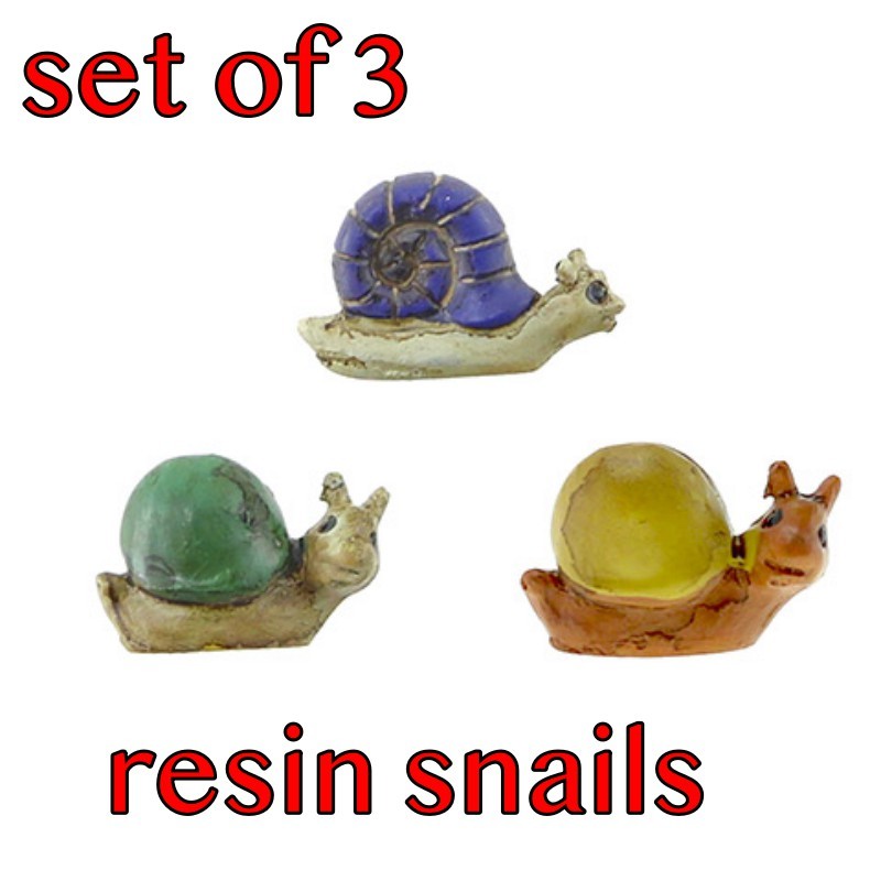 Set of 3 MINIATURE RESIN GARDEN SNAILS for FAIRY GARDEN or DOLLHOUSE ...