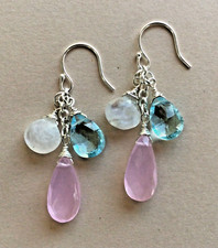 STERLING SILVER GEMSTONE BRIOLETTE SUNDANCE CHARM EARRINGS HANDCRAFTED ARTISAN