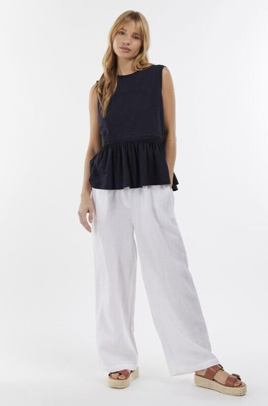 Barbour NWT Women's White Linen CHERBURY Trousers/Pants, Size 14UK/10US