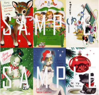 Vintage Retro Xmas Christmas Cards Set 6 Pack - Choose. Extra