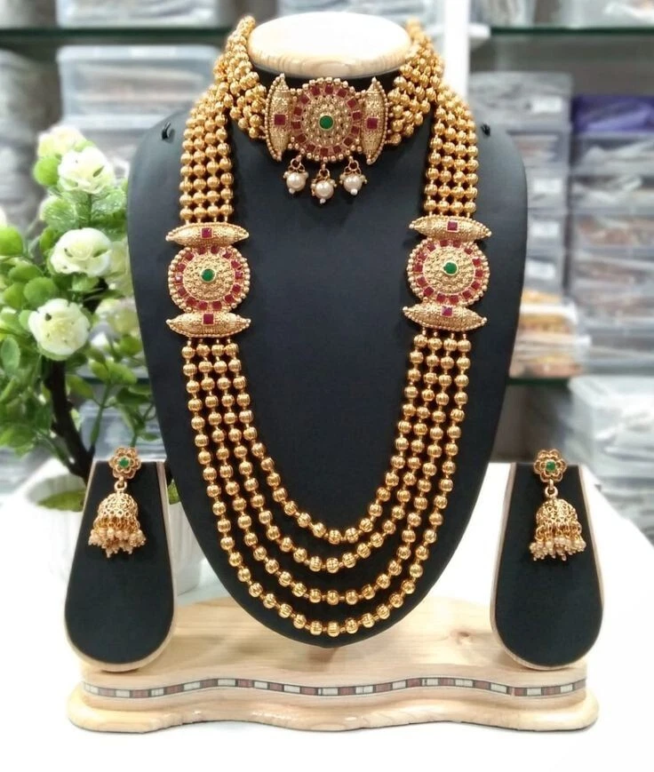 Braut Halskette & Choker Vergoldet Hochzeit Tempel Bollywood Schmuck Set Indisch