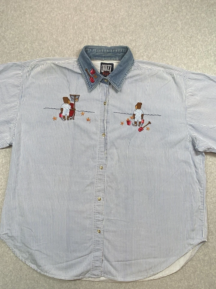 Camisa Blusa Quizz Mujer Talla 2 Extra Grande 22 Azul Rayas Algodón Informal De Colección Foto 2 de 4