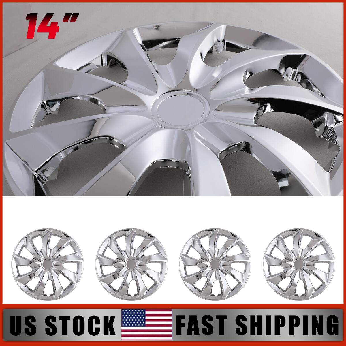 14 Inch 4Pc Snap On Chrome Wheel Rim Covers for R14 Tires