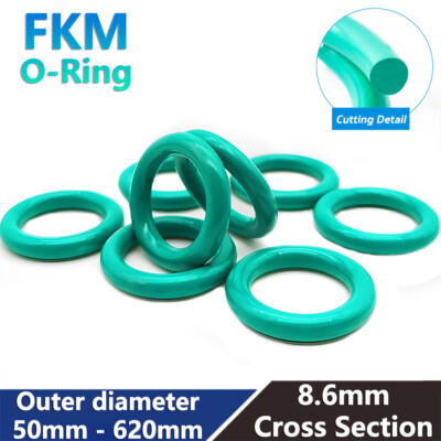 8.6mm Cross Section Green (FKM) Fluorine Rubber Seals O Rings 55mm - 620mm OD