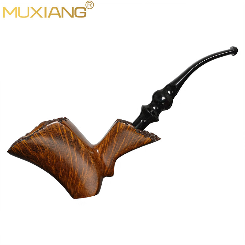 MUXIANG Briar Freehand Tobacco Pipe Wooden Smooth Poker Pipe Bent Ebonite Stem