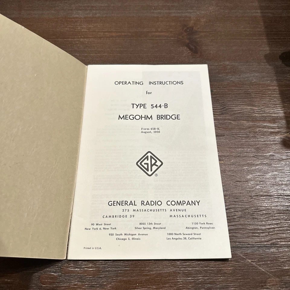 General Radio Type 544-B Megohm Bridge Operating Instructions 458-K  1956 - Image 2 of 3