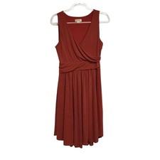 Maeve Anthropologie Womens M Rust Orange Ribbed Faux Wrap Surplice Midi Dress