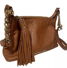 Michael Kors Purse Satchel Boho East Village Tassel Crossbody Leather Gold Nice!