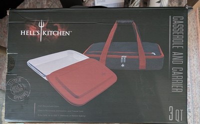 New Hell's Kitchen 3 Qt Casserole Dish w/ Lid & Carrier Tote w/ Zip & Handle NIB