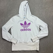 Adidas Jumper Womens Small White Outdoors USA 90s Logo Hoodie Pullover Lady