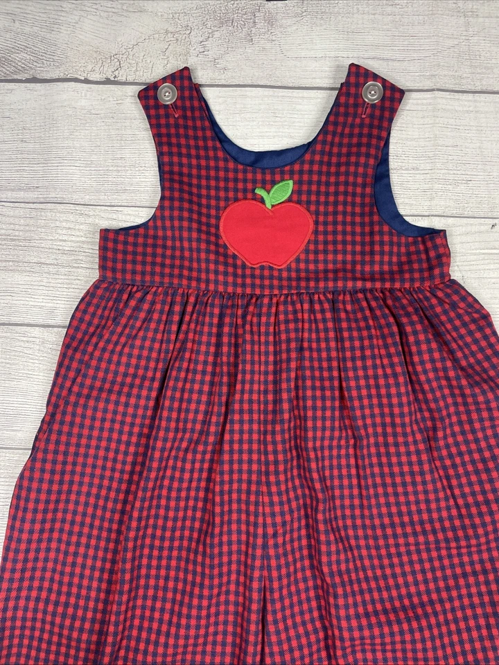 VTG Kelly's Kids Apple Appliqué School Jon Jon/Longall/Romper Toddler Boys 4T - Image 3 of 4