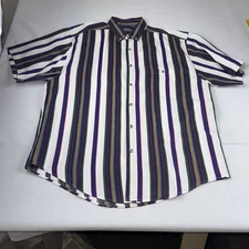 Vintage H.I.S. Shirt Mens XL Multicolor Button Up Vertical Striped 100% Cotton
