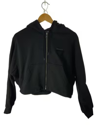 PRADA Triangle Cropped Zip Hoodie/ Size S/ Cotton/ Black/ Solid Color/ 138590 R2