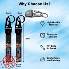 2 Pcs Floral Wristlet Lanyard Keychain Hands-Free Key Strap Women
