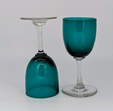 A Lovely Set Of Two Late Victorian Bristol Green & Clear Small Port Glasses.