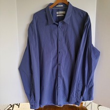 Calvin Klein Men XXL Blue Micro Stripe Non Iron Body Fit Dress Shirt Long Sleeve