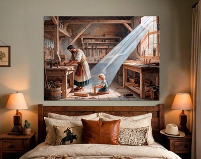 Destiny Young Baby Jesus as a Child Works in Josephs Carpenter Shop Canvas Print