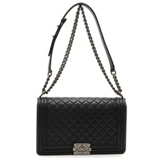 Chanel Boy Matelasse Lambskin Chain Bag Women Black One Size