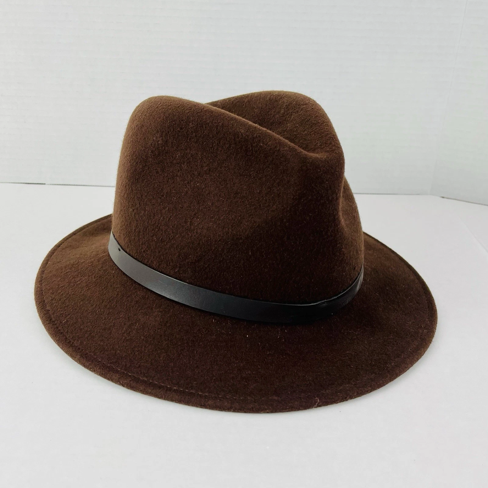 EDDIE BAUER Brown 100% MOLDED WOOL FEDORA Outdoor Fishing Hike Sun Hat Sz S/M