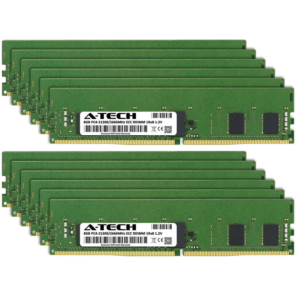 A-Tech 96GB 12x 8GB 1Rx8 PC4-21300R DDR4 2666MHz ECC REG RDIMM Server Memory RAM - Image 2 of 4