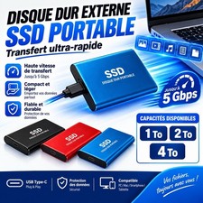 Disque SSD externe portable USB/USB-C Type-C 5 Gbps 1/2/4 To PC Mac 1Tb
