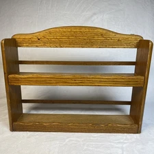 Vintage Wood Spice Rack 2 Tier Shelves Brown Wall or Counter Organizer Country