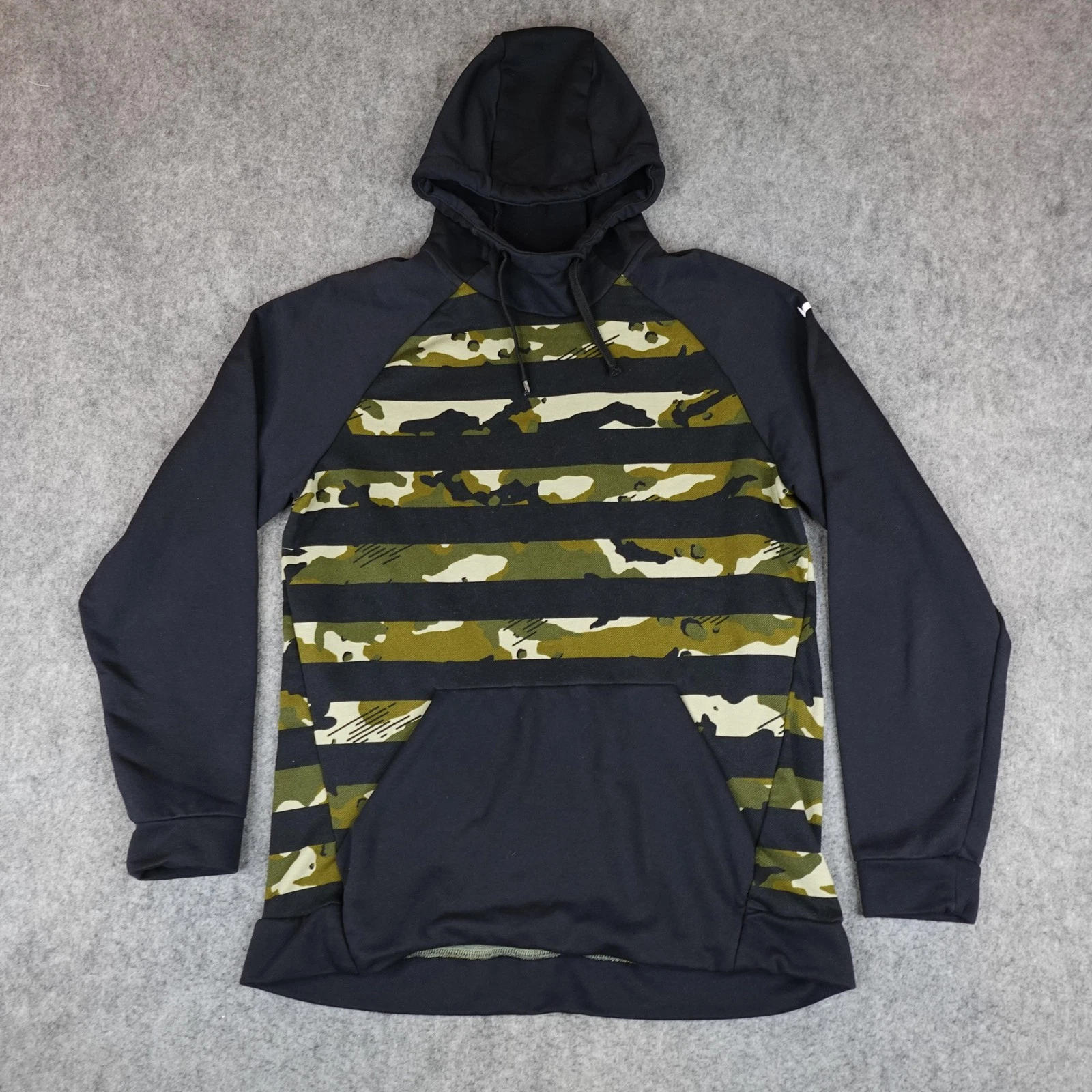 Nike Hoodie Sweatshirt Mens Large Black Dri FIT Camo Stripe Pullover AQ1140-010