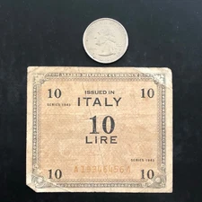 1943 Italy 10 Lire World War 2 Allied Military Currency - Circulated