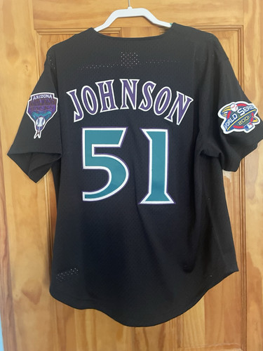 2001 RANDY JOHNSON ARIZONA DIAMONDBACKS WORLD SERIES BLACK MESH JERSEY, SZ LARGE - Picture 1 of 14