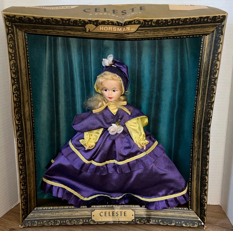 Vintage 1960 CELESTE Retrato Púrpura Vestido Muñeca Caballero ~ Caja Marco Original NRFB Foto 2 de 4