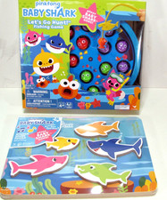 BABY SHARK TOY LOT: Musical Wood Puzzle & Let's Go Hunt Fishing Game Spin Master