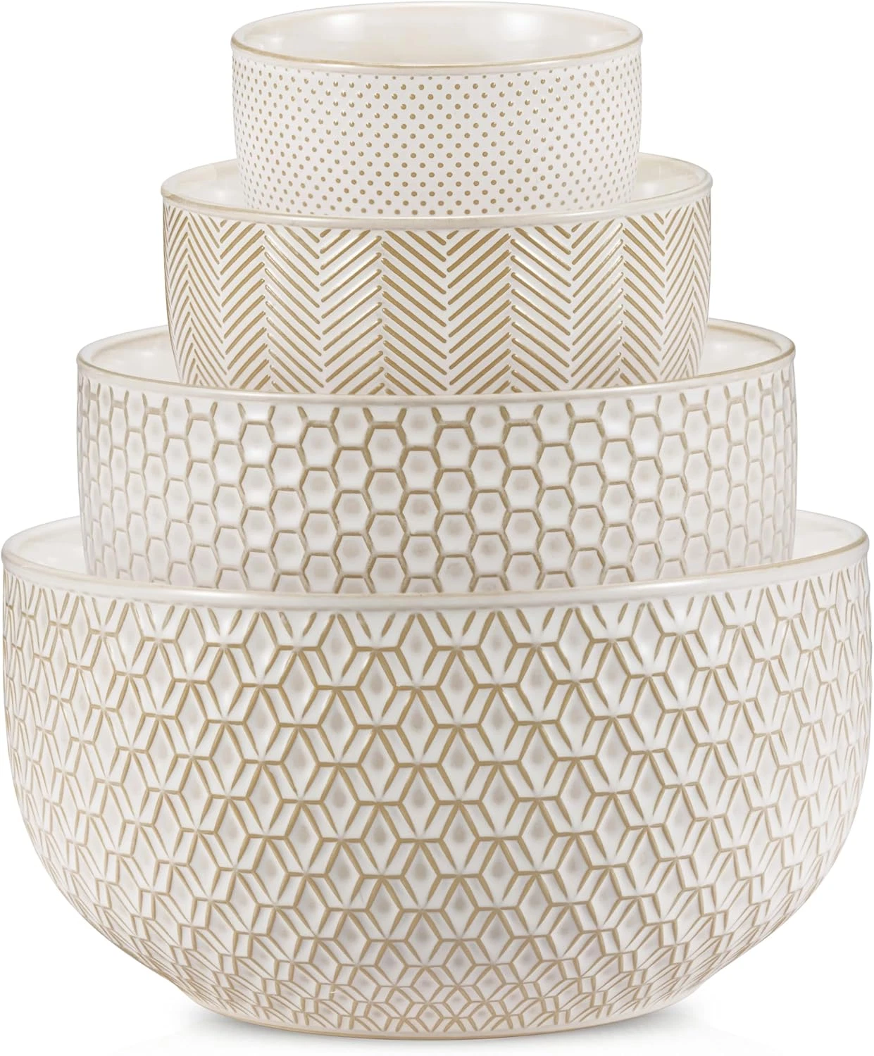 Nesting Ceramic Mixing Bowls Set of 4 - Microwave & Dishwasher Safe, Ivory