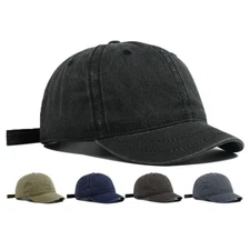 Washed Cotton Short Brim Baseball Cap Women Men Adjustable Solid Color Hat