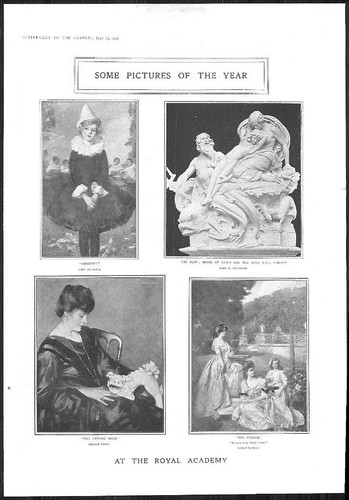1905 Antique FINE ART Print - Royal Academy Pictures Pierrette Sundial (257)