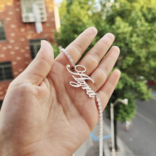Custom Name Necklace Pendant 3mm Tennis Chain Jewelry Cubic Zirconia Handcrafted - Picture 4 of 10