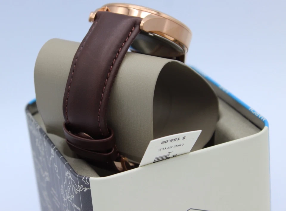 RELOJ BQ2374 NUEVO AUTÉNTICO FÓSIL FLYNN PILOTO CRONO ORO ROSA MARRÓN CUERO HOMBRE Foto 4 de 4