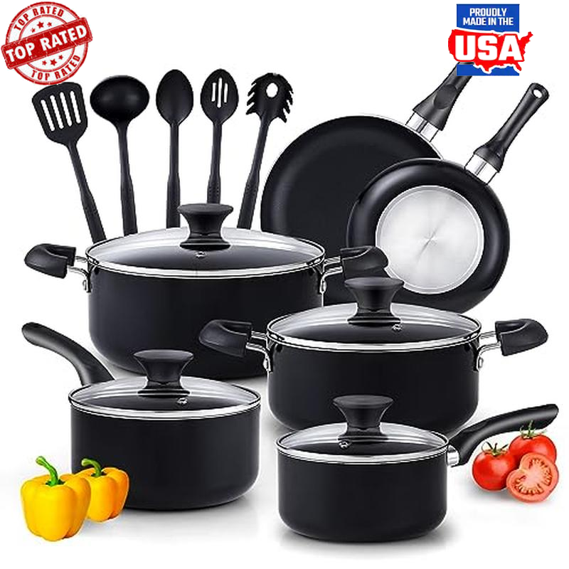 15-Piece Nonstick Cookware Set Aluminum Pots Pans Utensil Set Durable Easy Clean