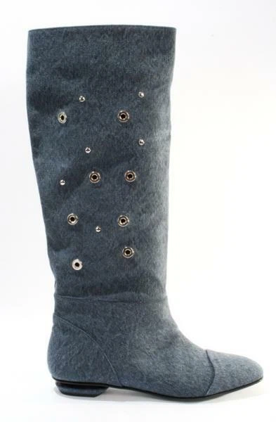 Gibellieri 3358a Azul Denim Verano Tachuelas Metálicas Botas Hasta la Rodilla 36.5 / EE. UU. 6.5 Foto 3 de 4