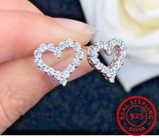 925 Sterling Silver Love Heart Cz Stud Earrings