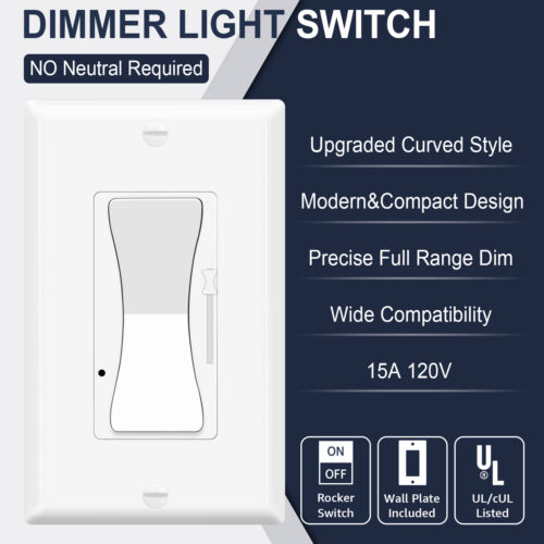 Dimmer Light Switch 3-Way 15A 120-277V LED / Incandescent / CFL ETL Listed 2Pack - 第 3/10 張圖片