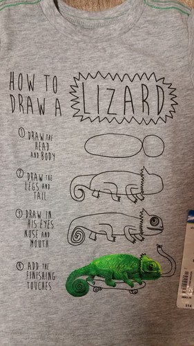 Okie Dokie How to Draw a Lizard Gray Short Sleeve T Shirt Top Boys Small Size 41 - Picture 2 of 3