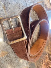 Prada Dark Brown Suede 2" Belt with Large Silver Buckle Sz 38 EUC