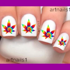 Weed Marijuana Pot Tie Dye Nail Art Decals Salon Stickers Manicure Polish Mani