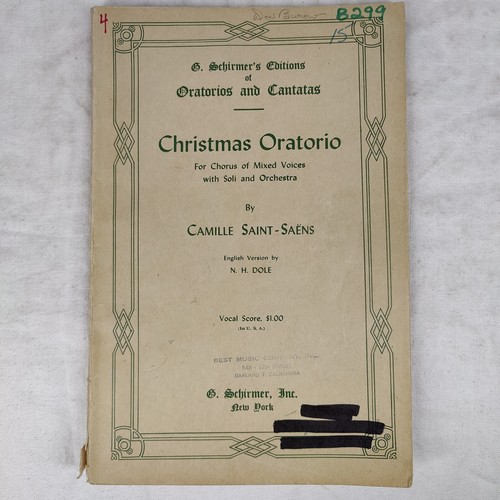 Rare 1939 Vintage "Christmas Oratorio" By Camille Saint-Saens For Chorus