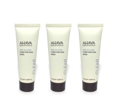 Lot of 3 x Ahava Time To Clear Purifying Mud Mask 0.68 oz / 20ml ea Travel Size