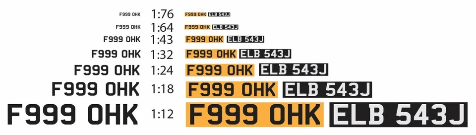 Placa de matrícula personalizada del Reino Unido para modelos a escala 1:12 1:18 1:24 1:32 1:43 1:64 1:76 Foto 2 de 3