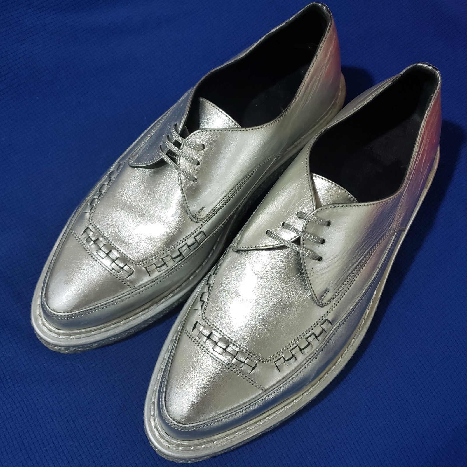 Scarpe da uomo Saint Laurent taglia 43 5 argento metallizzato Creeper US 10 5