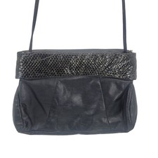 Vintage 80s Black Genuine Leather Snakeskin Embossed Crossbody Bag Formal Glam