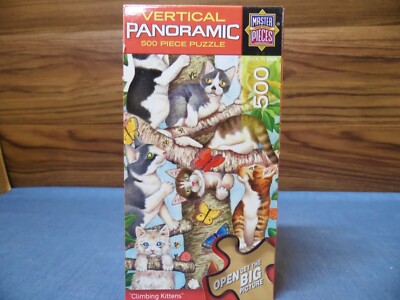 500 Pc Jigsaw Puzzle Vertical Panoramic Climbing Kittens Cat LARGE BIG 27x9