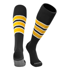PEAR SOX Striped OTC Baseball, Softball, Football Socks - Black, White, Gold (C)